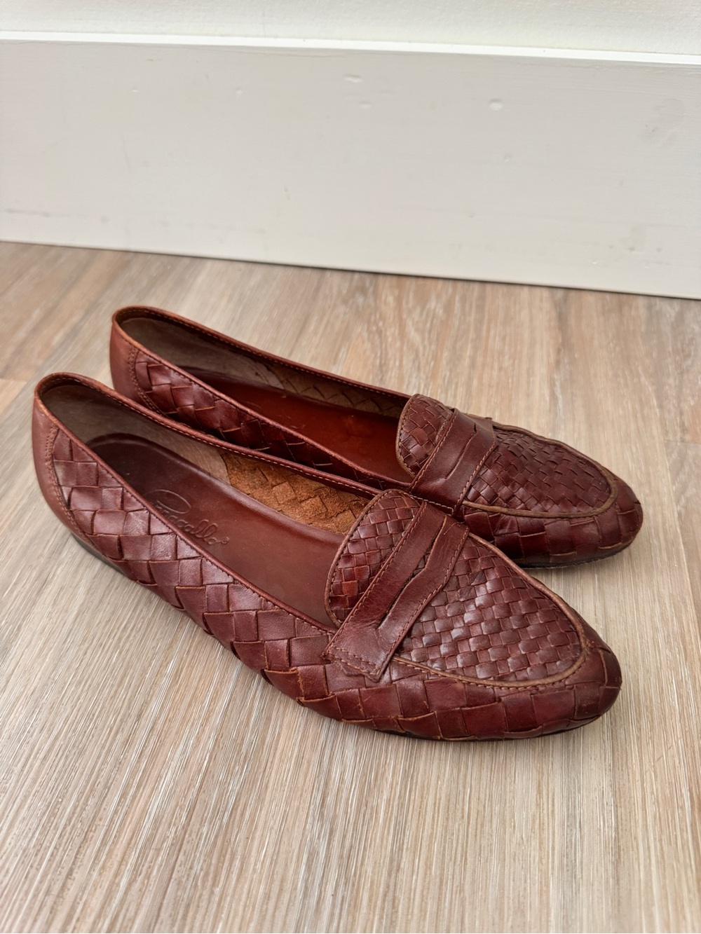 Pappagallo Vintage Woven Leather Penny Loafers Brown Women’s 8M Made Brazil